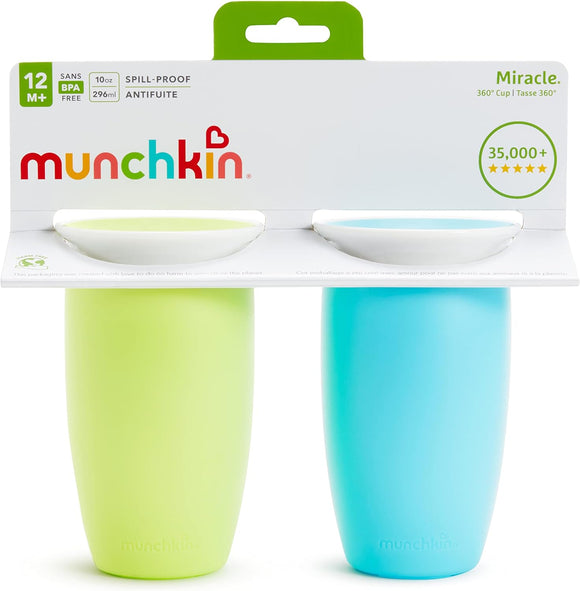 Vaso para sorber Munchkin Miracle 360, verde/azul, 10 onzas, 2 unidades