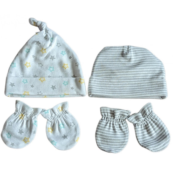 Set de gorros con guantes estrellas 0-3 m