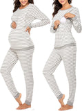 Pijama embarazo y lactancia gris rayas