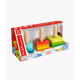 Juguete de actividad de madera con formas.