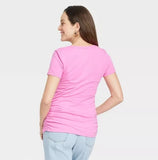 Camiseta de maternidad de maga corta cuello en v rosa