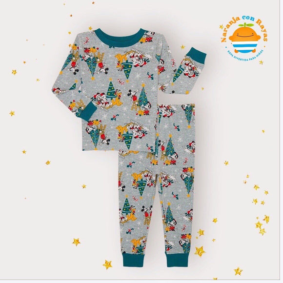 Pijama navidad dos piezas Mickey gris